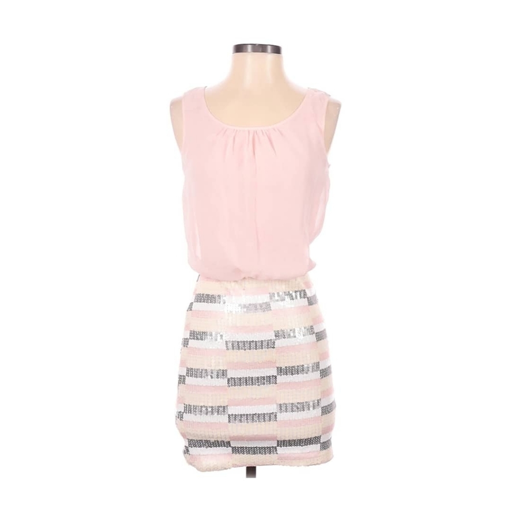 As U Wish Pink Blouson Sequin Stripe Dress